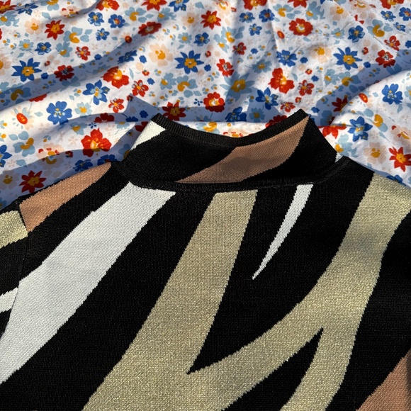 Metallic Studded Zebra Bell Sleeve Sweater Dress - Picture 4 of 8